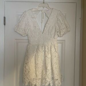 White Lace Short Sleeve Dress